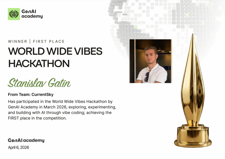 World Wide Vibes Hackathon certificate, 1st place