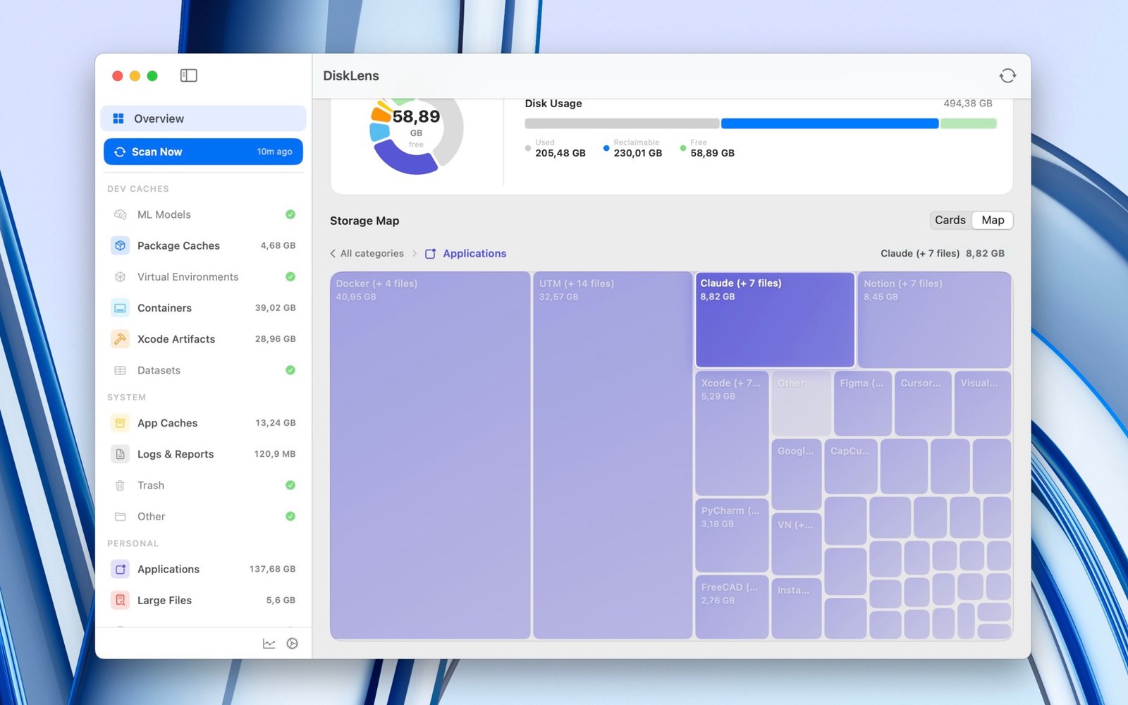 DiskLens interactive storage map treemap of applications